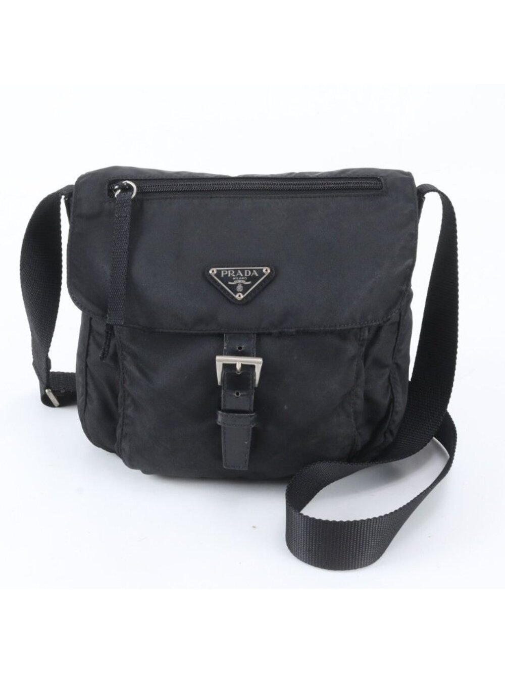 Prada Tessuto Nylon Triangle Logo Leather Shoulder Bag Crossbody Messenger